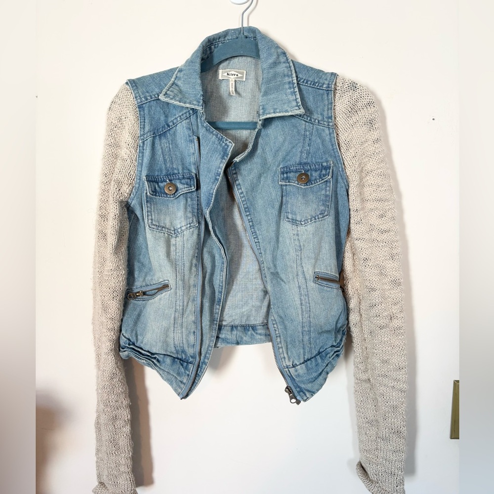 Kirra denim jacket with sweater sleeves size SMALL